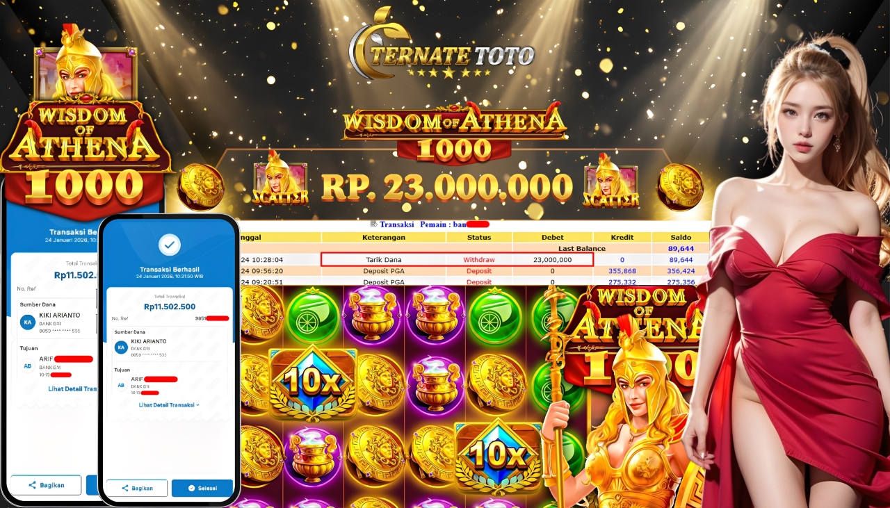 TERNATETOTO - JACKPOT WISDOM OF ATHENA 1000 Rp. 23.000.000,-